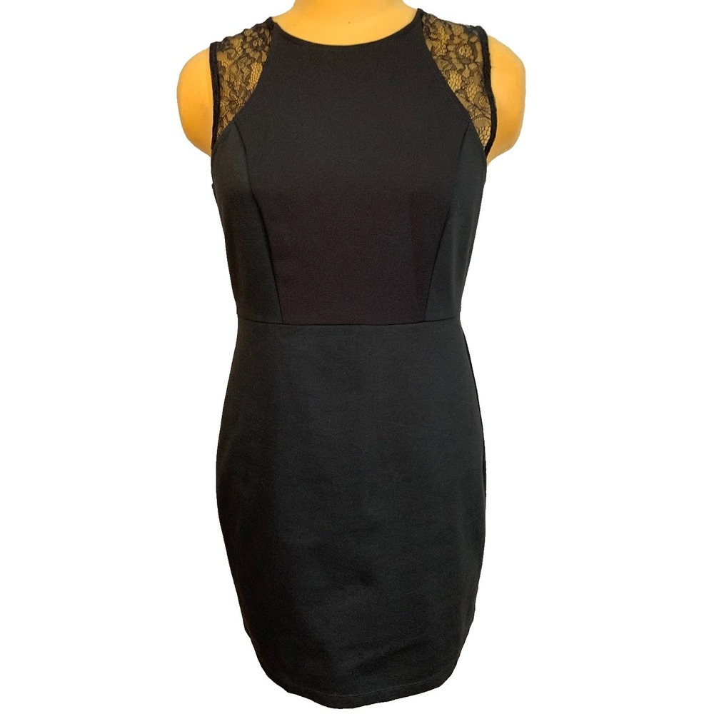 BCBGeneration Black Lace Shoulder Mini Dress Sleeveless Back Zip Size 12 EUC